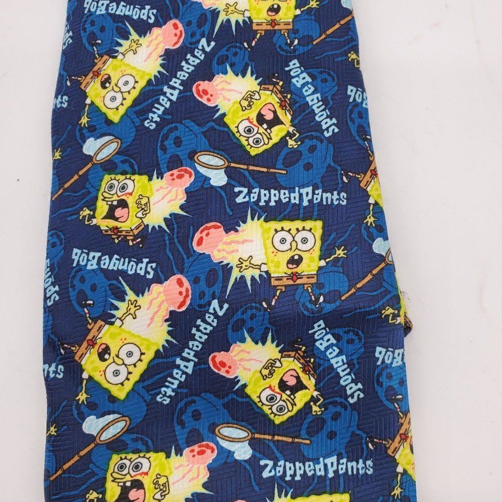 Nickelodeon Vintage Mens Tie Blue Sponge Bob Square Pants Zapped - Picture 1 of 5